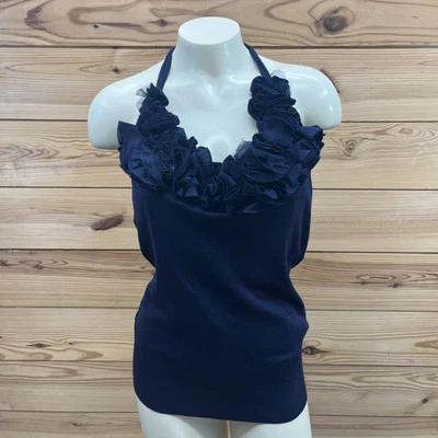 Ralph Lauren Black Label Shirt Large Rosette Neck Halter Top Mercerized B80 - Image 1 of 4