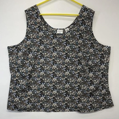 Camisa sin mangas Covington para mujer 24-26W negra azul floral plus Foto 1 de 4