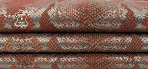 METALLIC GUNMETAL SNAKE PRINT ON TERRACOTTA Calf Leather hide 9+sqf 0.8mm #C6798 - Picture 1 of 7