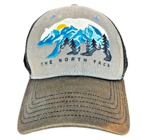 The North Face Trucker Hat Bear Mountain Graphic Gray Brown Mesh Cap Faded Brim - Picture 1 of 9