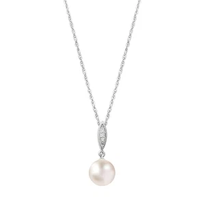 14k White Gold Diamond & Freshwater Pearl Pendant Necklace 18" - Picture 1 of 4