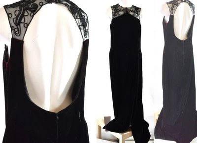 Vestido De Colección Jessica McClintock Gunne Sax Largo Sin Espalda Maxi Terciopelo Negro Mujeres S Foto 1 de 4