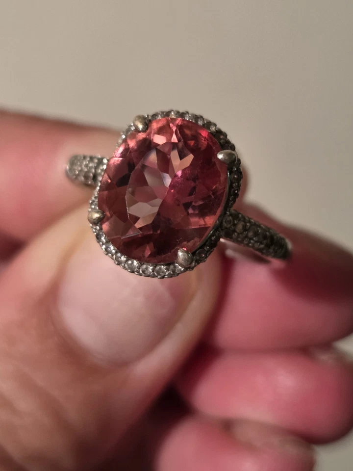 Genuine Labradorite Ring 3.48ctw White Zircon. 38ctw Rhodium Over 925 BEAUTIFUL - Image 1 of 4