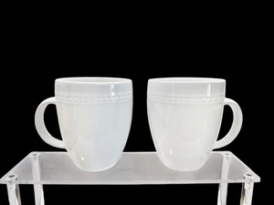 Set Of 2 Threshold Porcelain White Beaded Coffee Tea Mugs Cups - Picture 1 of 4