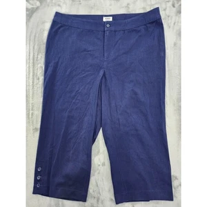 NWOT Monroe & Main High Rise Button Hem Capri Pants Size 20W Blue Stretch Cotton - Picture 1 of 10