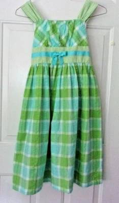 Bonnie Jean Niñas Vestido de Sol Largo Talla 16 Verde Lima y Azul Cuadros Verano Vestido de Sol Foto 1 de 4