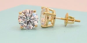 2 Ct D VS1 Lab Grown Diamond Basket Studs 14k Yellow Gold IGI Certified Screw - Picture 1 of 5