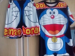 Doraemon double sided print Tshirt and Shorts Set Size 15-16 years UNISEX - Picture 1 of 7