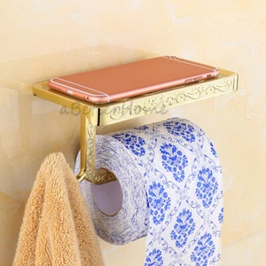 Gold Polished Lavatory Toilet Paper Holder Bathroom Roll Tissue Shelf Hanger - Picture 1 of 3