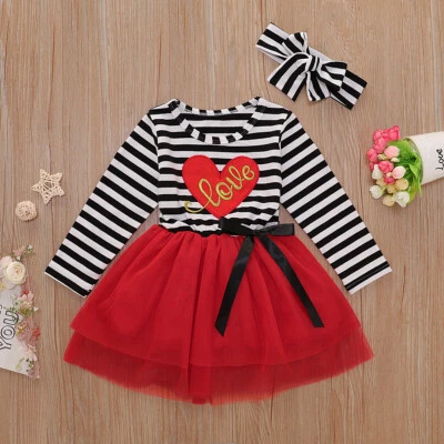 NWT Valentine's Day Girls Love Heart Striped Red Tutu Dress & Headband Set - Image 1 of 4
