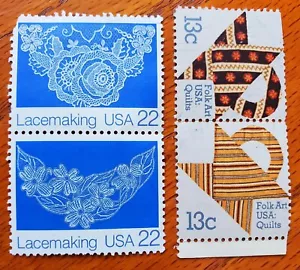 Lacemaking and Quilting U.S. Postage Stamps, Folk Art Lace Quilts Crafts Unused - Picture 1 of 2