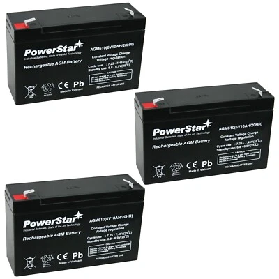 PowerStar AGM610 SLA BATTERY 6V 10AH .187 TT - Pack of 3 - Image 1 of 4