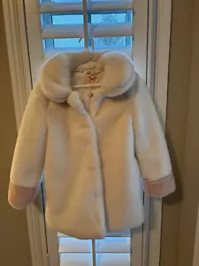 Girls H&M Faux Fur Jacket, White with pink cuffs, size 6/7 - Picture 1 of 5