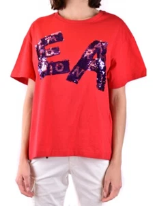 NWT Emporio Armani Logo Sequin Cotton T-Shirt Red Size (42) Medium Short Sleeve - Picture 1 of 9