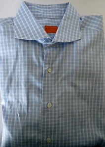 Bruli Mens Shirt Button Down Swiss Made Size 42 16.5 Blue Plaid Preppy L/S - Picture 1 of 10
