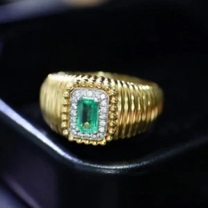 Squabby Vintage Band Emerald Natural Diamond Women Ring 14K Yellow Gold - Picture 1 of 9