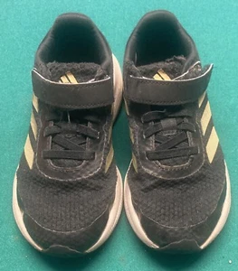 Adidas Kids Shoes Size 11.5 Color Black & Gold Laces & Vel Cro Great Condition! - Picture 1 of 6