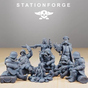 Stationforge Miniatures - Grimguard - Comrades At Campfire - 28mm Tabletop - Imagen 1 de 10