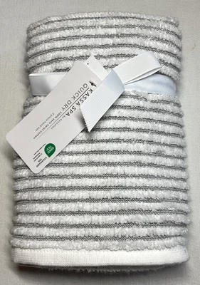 KASSA SPA  HAND TOWELS (2) QUICK DRY GRAY WHITE STRIPES 100% COTTON  NIP - Image 1 of 2