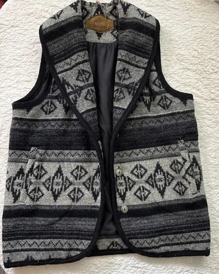 Chaleco manta vintage Woolrich para mujer Western Aztec Ranch Wear negro gris grande Foto 1 de 4