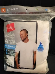 NEW Hanes T Shirts 4 Pack Ultimate Cotton Comfort Blend Crewneck Wicking Size M - Picture 1 of 3