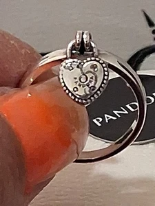 Pandora Authentic Brand New Heart Shaped Padlock Ring Sterling Silver  Size 7  - Picture 1 of 23