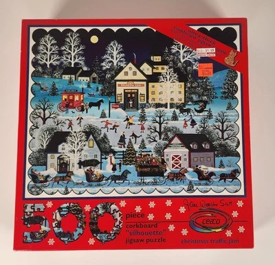 NOS Jane Wooster Scott CHRISTMAS TRAFFIC JAM Cork Puzzle 1992 Ceaco Sealed  - Image 1 of 4