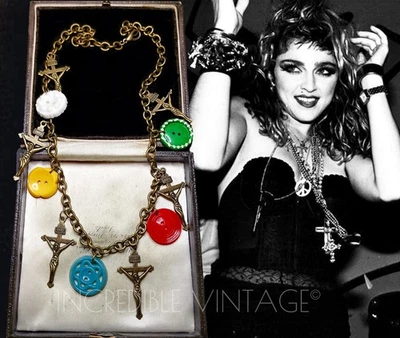 Collar Vintage Años 80 Dije Único Cruz Crucifijo Joyería Estilo Madonna Boho Foto 1 de 4