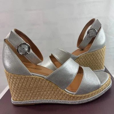 Nuevas Sandalias Johnston & Murphy Marcia Plateadas Metálicas Alpargata Mujer Talla 11M Foto 1 de 4