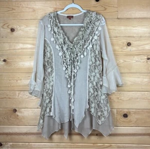 Scully Western Earthy Crochet Sheer Tulle Blouse Top Womens Size Medium - Picture 1 of 8