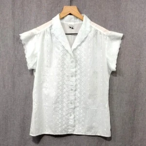 Vintage Division II Embroidered Floral Eyelet Button Shirt Womens 10 Cottagecore - Picture 1 of 8
