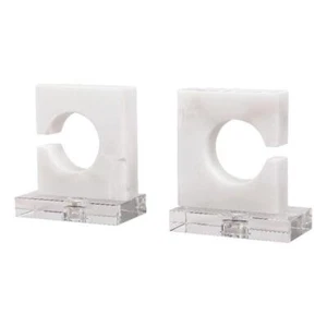 Uttermost Clarin Contemporary Marble and Crystal Bookends in White (Set of 2) - Picture 1 of 4
