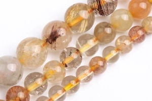 Cuentas sueltas redondas de cuarzo rutilado multicolor natural grado A 4-5/6/7-8 mm - Imagen 1 de 3