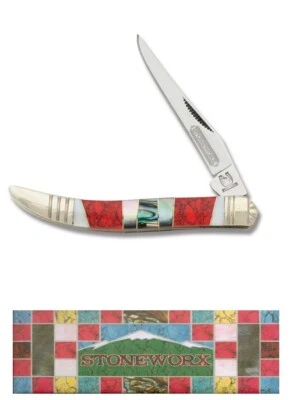 Cuchillo de bolsillo Rough Rider Texas palillo de dientes mango de abulón Stoneworx en caja de regalo Foto 1 de 3