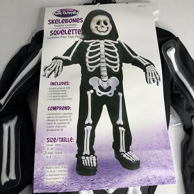 Disfraz Fun World Niño Pequeño Talla Grande (4-6) Niño Negro Esqueleto Nuevo con Etiquetas Halloween Foto 1 de 4