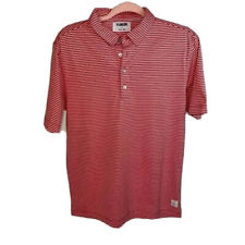 Linksoul Polo Shirt Mens Size Small Orange Golf Tempus Fugit Dark Striped Cotton
