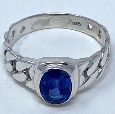 Cautivador anillo de cadena de cianita azul de plata de ley.925 para hombre talla 10 Foto 1 de 4