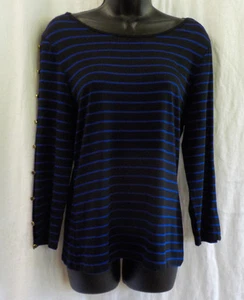 Cable & Gauge Knit Top Size L NWT Black Stripe Viscose Blend 3/4 Slit Sleeves - Picture 1 of 12