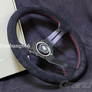 ND 330mm 13' Suede Leather Mid-deep55mm 2' Red Stitching Sport Steering Wheel - Picture 1 of 9