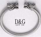 New Dg Gift Inc Men Stainless Steel Double Dragon Head Cuff Cable Bracelet + Box