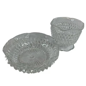 Indiana Glas Menge 2 Schalen Vintage Diamant Spitze klar Süßigkeiten Mayo Jakobsmuschel Felge - Bild 1 von 16