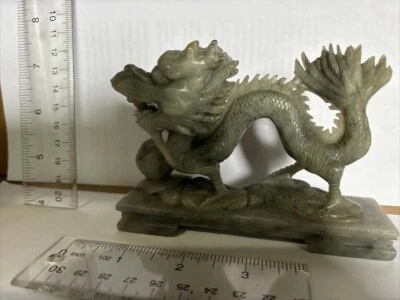 Vintage Jade or Soapstone Hand Carved Chinese Dragon 5”x 3.5” Beautiful Detail - Image 1 of 4