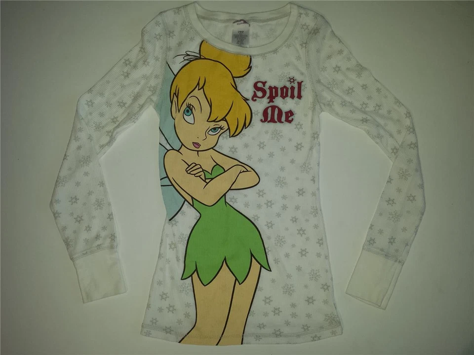 Juniors DISNEY TINKERBELL SPOIL ME snowflakes THERMAL shirt TOP Size S 3 5 - Изображение 1 из 1