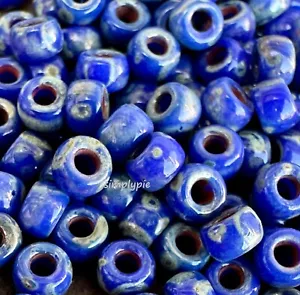 Navy Blue Picasso Matubo 7/0 Glass Seed Beads - Picture 1 of 5