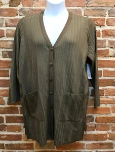 Chico's Cardigan Sweater Womens Petite 3 Green Ribbed Hem Long Sleeve Button Up - Picture 1 of 9