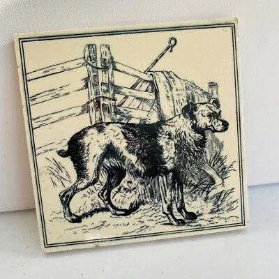 Antiguo azulejo cuadrado Minton Hollins de colección 6" perro pastor animal avivamiento en Trent ¡BONITO! Foto 1 de 4