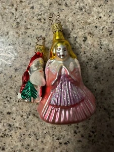 Blown Glass Christmas Ornament Angel In Pink Dress & Santa Ornament LOT MINT - Picture 1 of 1