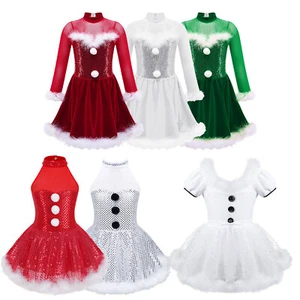 Girls Snowman Costume Christmas Dress Up Ballet Tutu Figure Ice Skating Dresses - Picture 1 of 53