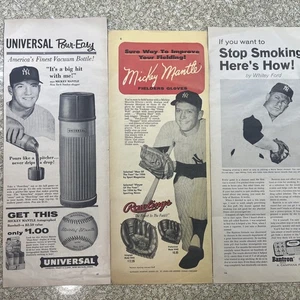 Posten Vintage Sport Werbung (13,25 x 5,25) Mickey Mantel (2) Whitey Ford RAR - Bild 1 von 1