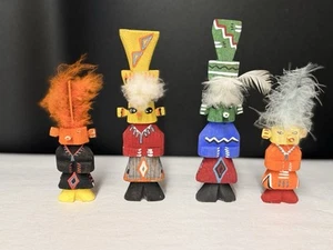 4 Hopi Kachina Native American Carved Wood Hand Made Figures Statue - Picture 1 of 4